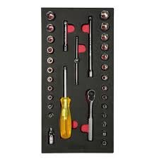 Juego dados y accesorios Cuadro 1/4" - mm & SAE - cortos 31 pzs